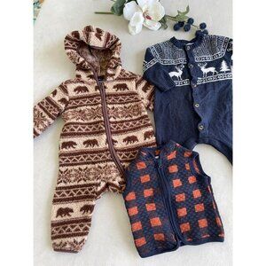 Kids LOT Old Navy Fleece Hoodie Jumpsuit, Knit Romper, Bloomin Baby Vest 6-12M